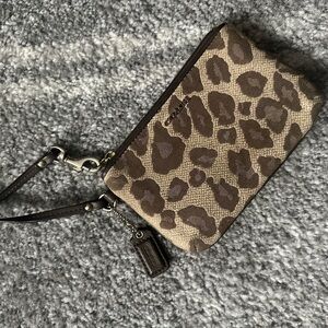 Coach Brown Leopard Print Wristlet